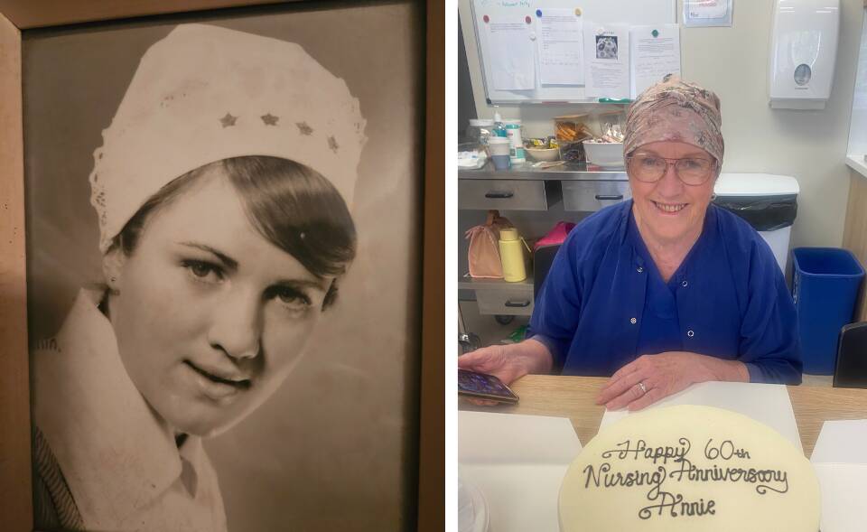 Then and now, Annie McFarlane has celebrated 60 years or nursing. Picture supplied.
