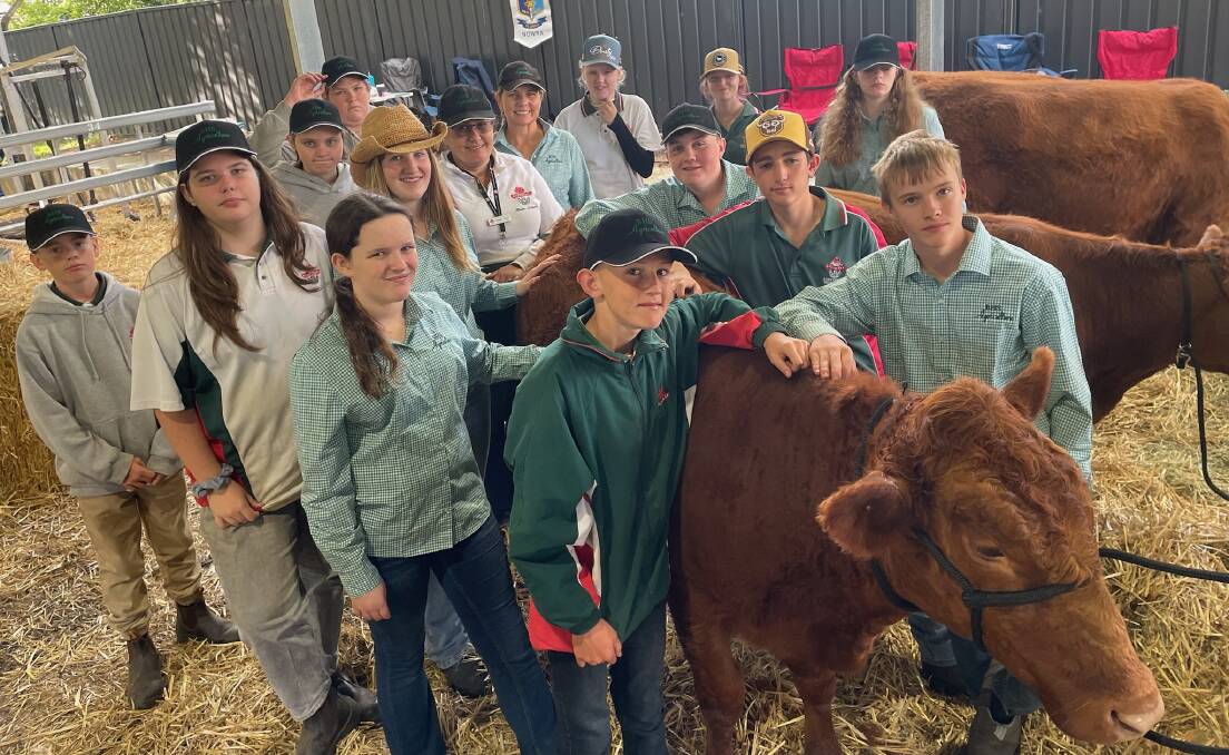 Bomaderry High School students with teachers Renee Lidgard and Bronwyn Hilaire at the South Coast Beef School Steer Spectacular earlier this year. Picture by Glenn Ellard. 