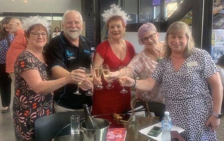 Celebrating their wins are members of the Junior Albatross Musicals team - Dee Skinner, Paul Fraser, Julia Armstrong, Julie Fraser and Wendy Bilbey. Picture supplied.