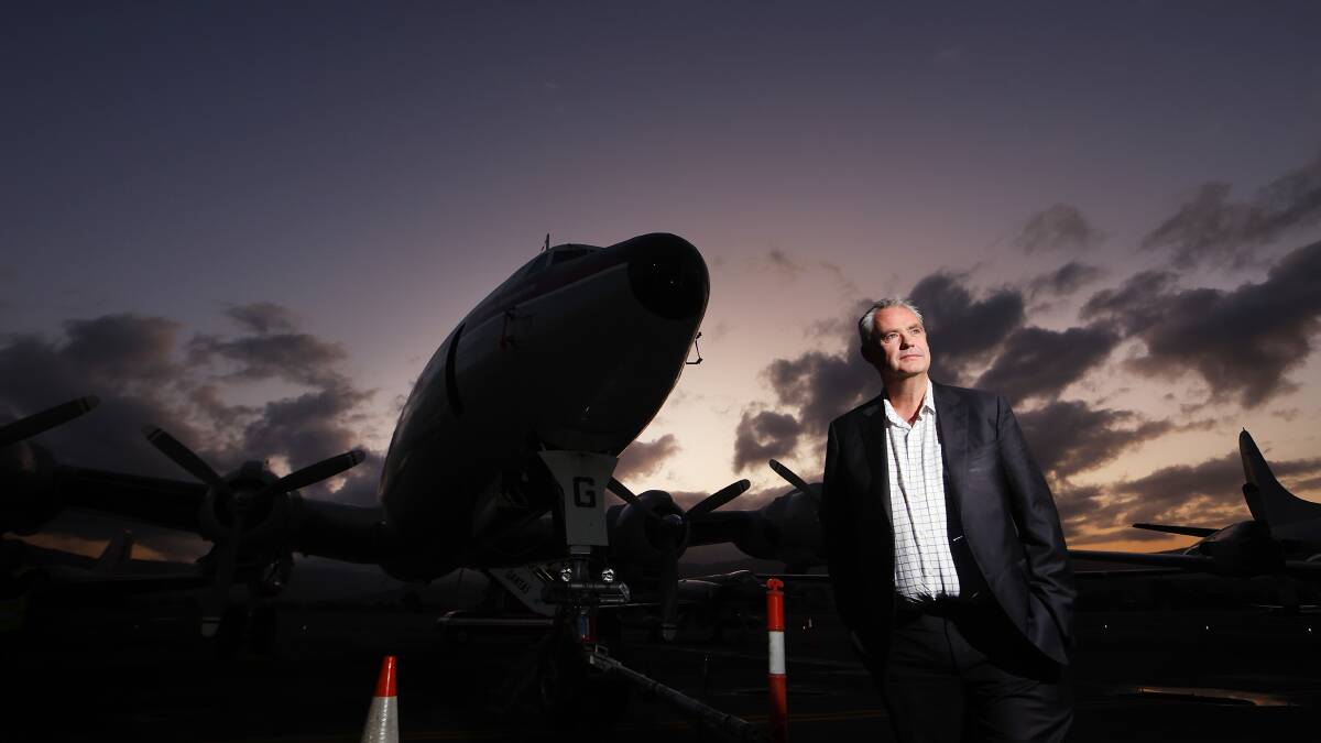 Justin Giddings CEO of AMDA Foundation Limited unveils plans for the inaugural Airshows Downunder Shellharbour at Shellharbour Airport on August 2, 2023. Picture by Sylvia Liber