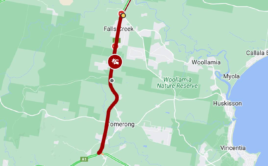 Princes Highway closed between Falls Creek and Tomerong, following a multi-vehicle crash. Picture via Live Traffic NSW
