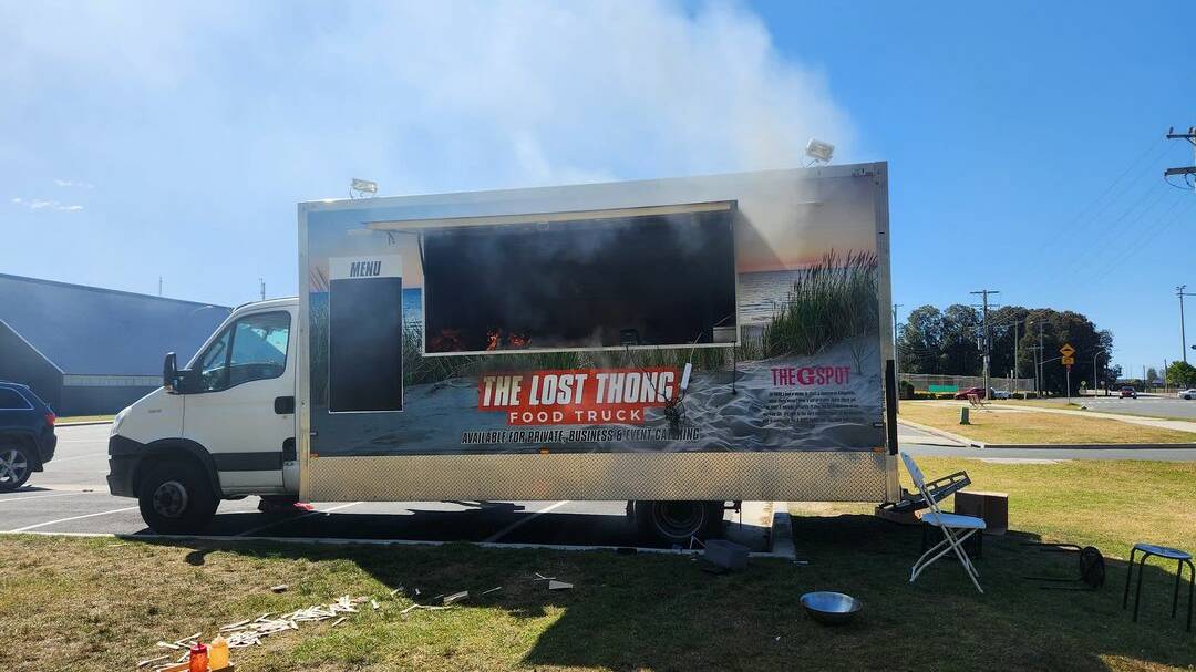 The food truck after the explosion in Batemans Bay on Sunday. Picture by Facebook