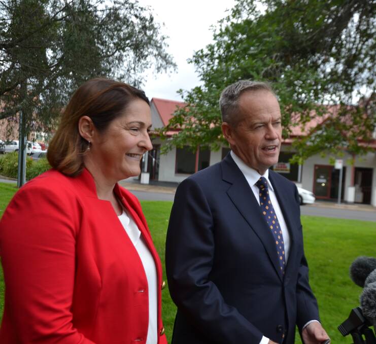 Labor Gilmore candidate Fiona Phillips and Opposition Leader Bill Shorten in Moruya on Friday, April 5. Mr Shorten said a Labor government would match the Coalition's $500 million commitment to the Princes Highway, announced in the April 2 Federal Budget.