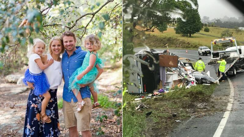 SO LUCKY: Tim and Tj Newton’s caravan trip of a lifetime with their two children was cut short just as it started when they were involved in a head-on crash with a truck on the Princes Highway south of Termeil on February 19, 2018. The family was lucky to escape without serious injury.