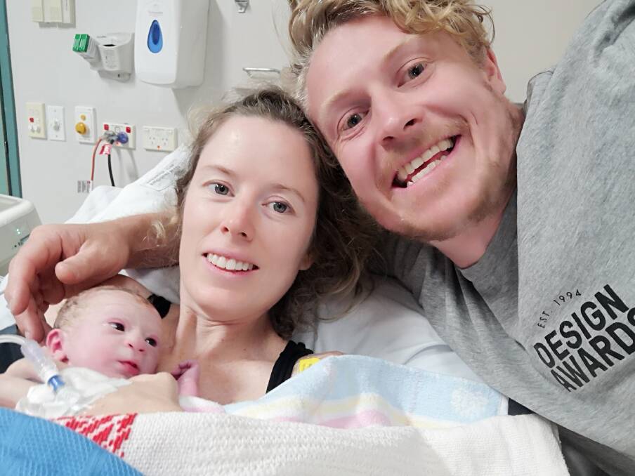Roly and Amber Stokes with their daughter Saga, who was born on New Year's Day. Picture: Supplied