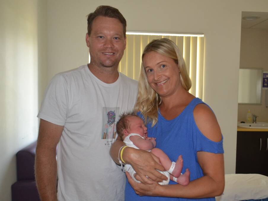 Christian and Jenny Lunnon, with baby Kekoa at Shoalhaven District Memorial Hospital.