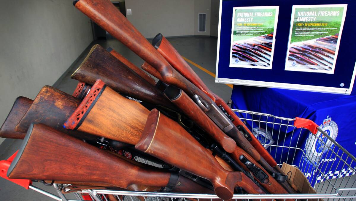 File image of weapons at Bankstown police station as part of the national firearm amnesty. Photo: Isabella Lettini, Fairfax