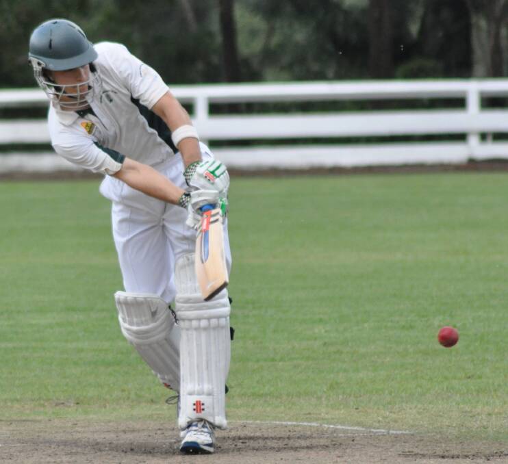 CENTURION: Nowra's Lewis O'Brien blasted 100 from 114 balls, an innings which included three boundaries and five sixes, on Saturday against North Nowra-Cambewarra. Photo: DAMIAN McGILL