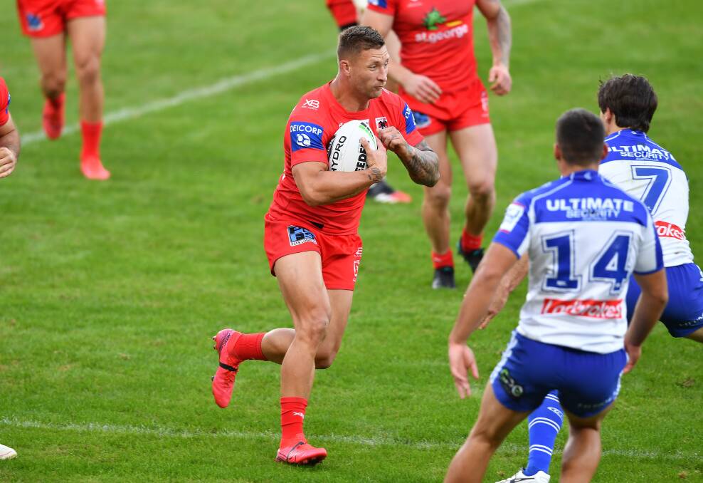 Tariq Sims and his Dragons will take on the Bulldogs at WIN Stadium on Saturday. Photo: NRL Imagery