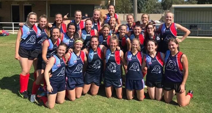 Rhianna Nelson (second row, fourth from right) with her ADFA side including Kiara Penney (back row, third from left) and Sarah Currie (front row, third from right). Photo: SUPPLIED