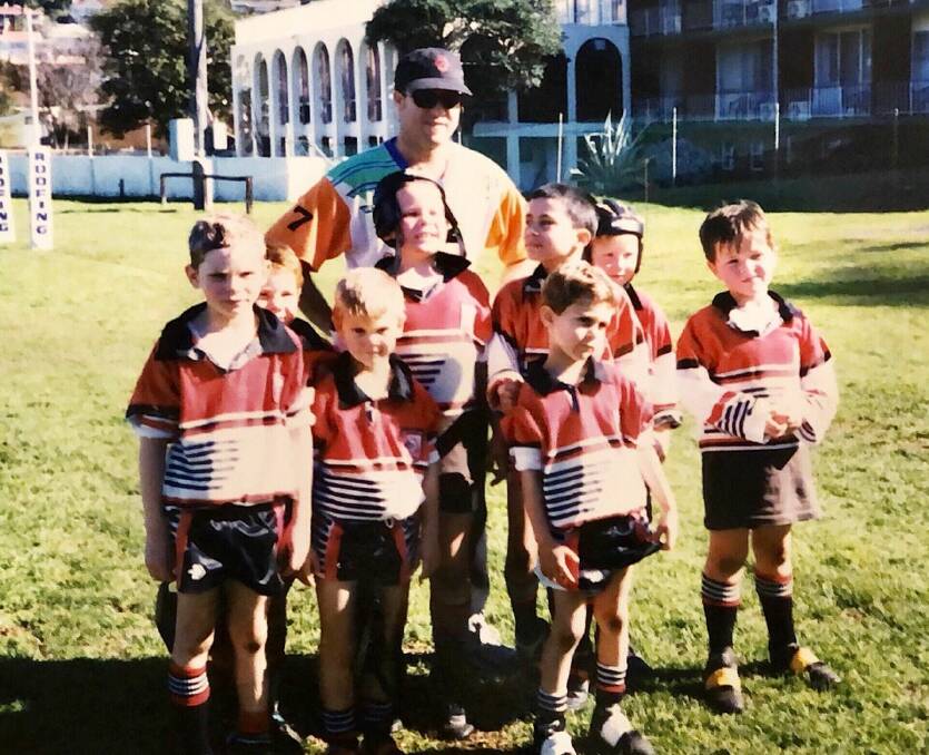 Paul Atkins coaching Tom's (front) under sevens Knights side. Photo: SUPPLIED