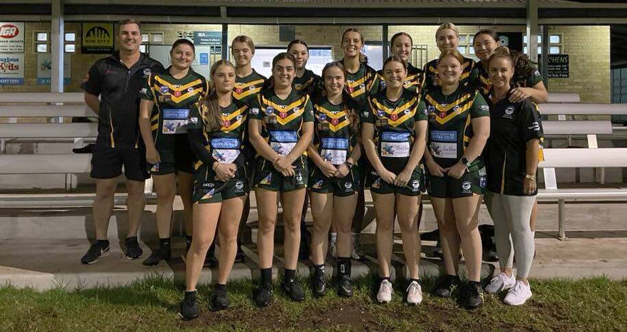 Maddison Weather (back right) and her Stingrays of Shellharbour open women's team. Photo: Janelle Bostock