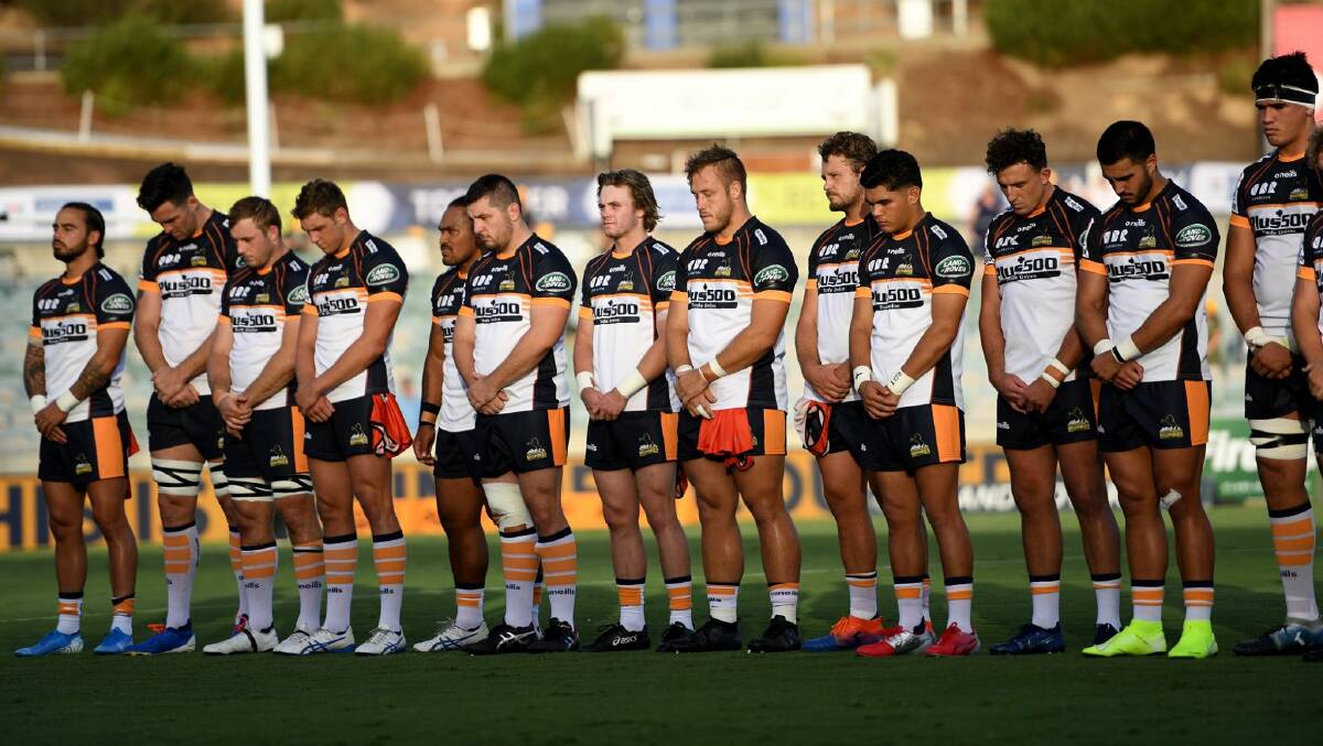 Berry's Will Miller (third from left) and his ACT teammates prior to a Super Rugby match this season. Photo: BRUMBIES RUGBY