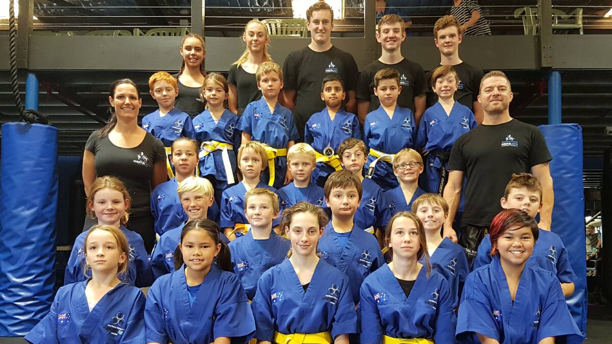 STRENGTH IN NUMBERS: Southern Fitness and Martial Arts Centre Bomaderry's beginner junior kick-defence are all over the moon with their recent term one gradings results.