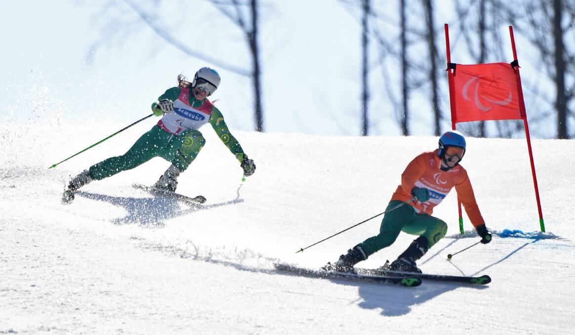 Bronze medallists Melissa Perrine with guide Christian Geiger in PyeongChang. Photo: The Australian Paralympic Committee