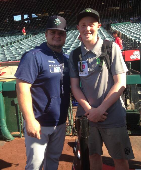 Seattle Mariners player Daniel Vogelbach with Stephen Pearson.
