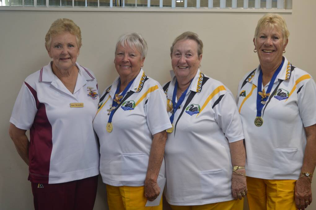 District President Ann Brandley with district triples winners Eileen Hunter, Marilyn O’Day and Helen Neilsen from Culburra.