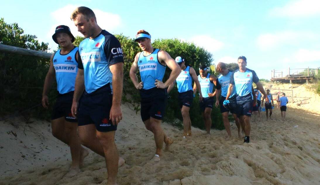 Will Miller (front right) and his Waratahs team mates during pre-season training. Photo: NSW WARATAHS MEDIA