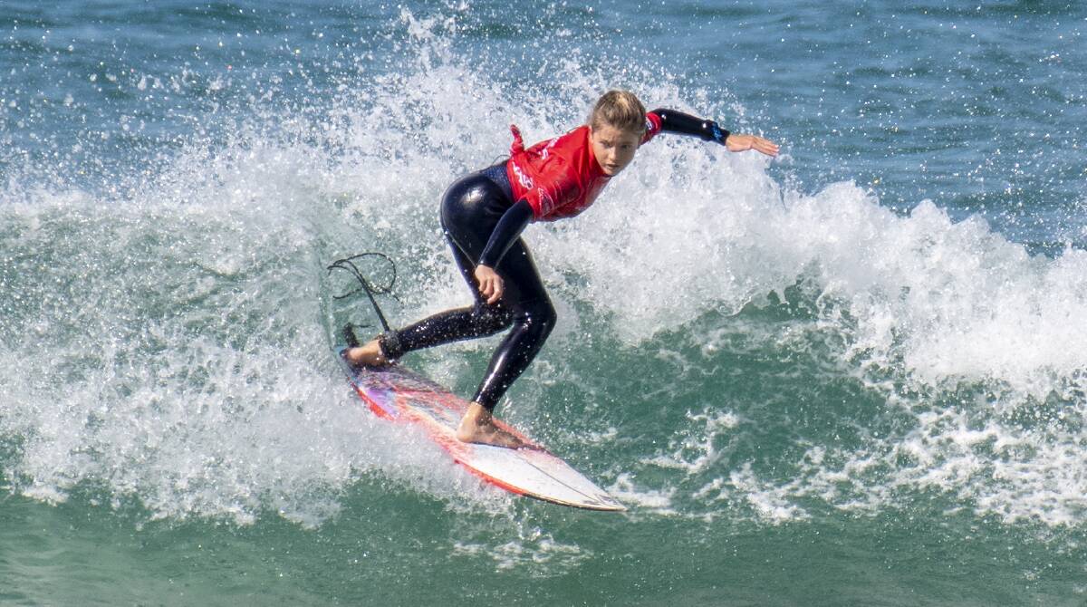 Gerringong's Lucy Darragh in action at the NSW Grommet Titles on Sunday. Photo: Ethan Smith/Surfing NSW