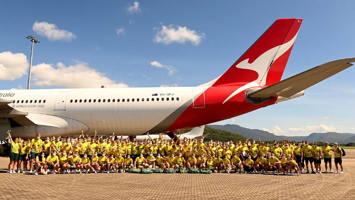 The Australian Olympic team after arriving in Tokyo. Photo: Delly Carr