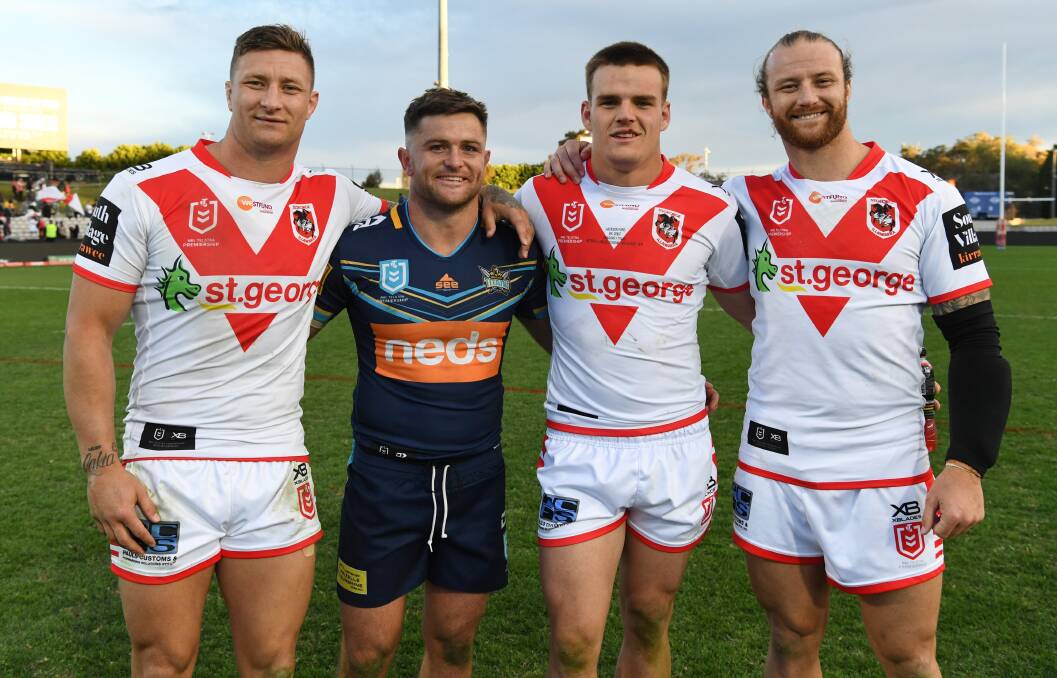 Tariq Sims, Mitch Rein, Jackson Ford and Korbin Sims, who all spent time at Gerringong during their junior careers. Photo: NRL Imagery