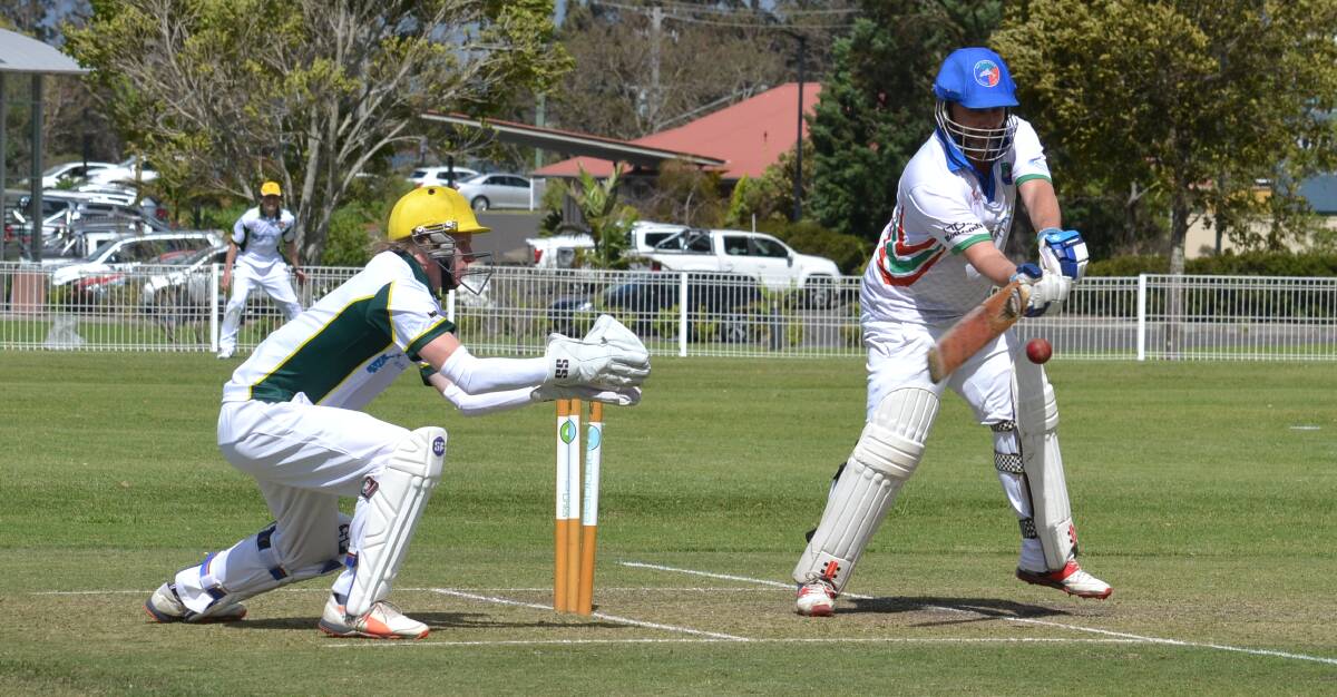 CONCENTRATION: Bay and Basin's Tom Mason plays a shot through the offside during his knock of 73 against Ex-Servos. Photo: DAMIAN McGILL