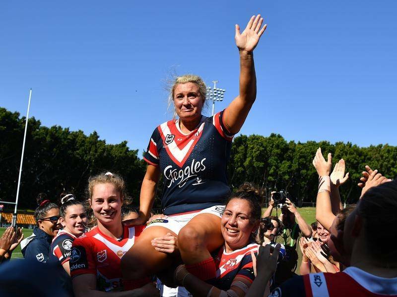 Sydney Roosters' Ruan Sims is chaired off the field after her final game of rugby league. Photo: Supplied