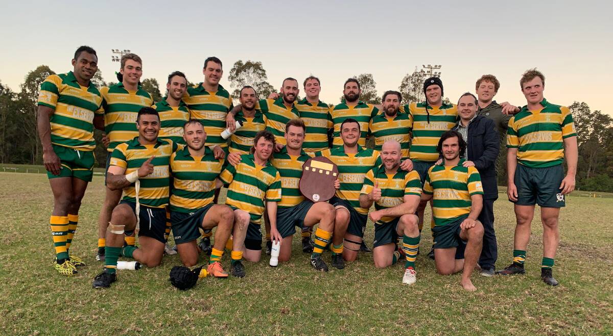 Shoalhaven with the Peter Woods Challenge Shield after defeating Avondale on Saturday. Photo: Giant Pictures