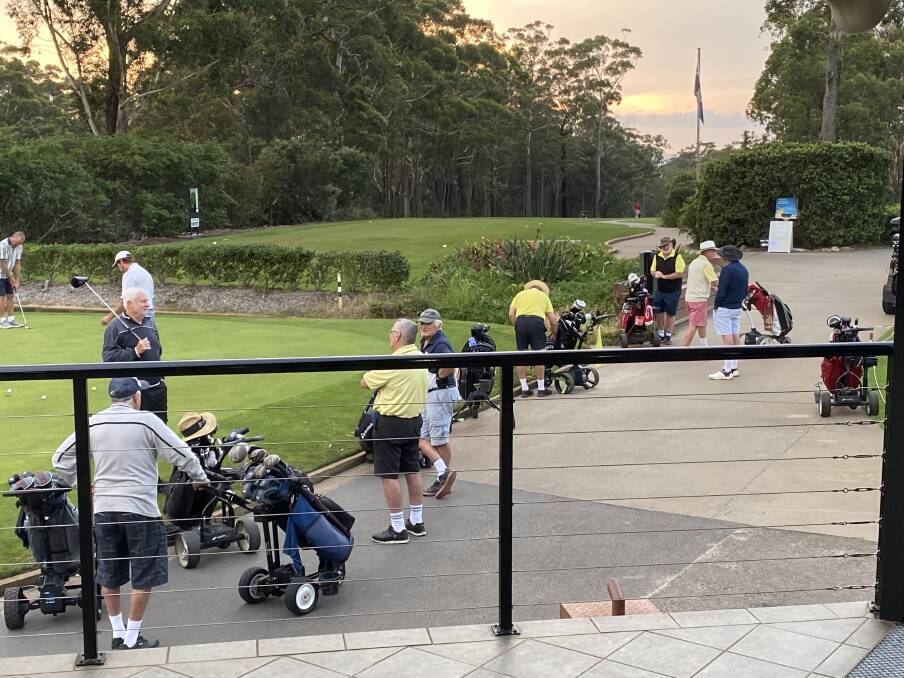 Mollymook golfers socially distancing waiting for the sun to come up to play. Photo: Supplied