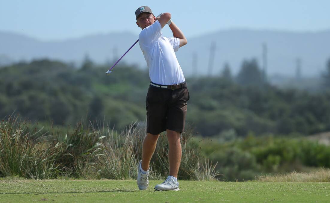 Mollymook's Jye Halls plays a shot during round two of the Australian Amateur on Wednesday. Photo: Dave Tease | Golf NSW