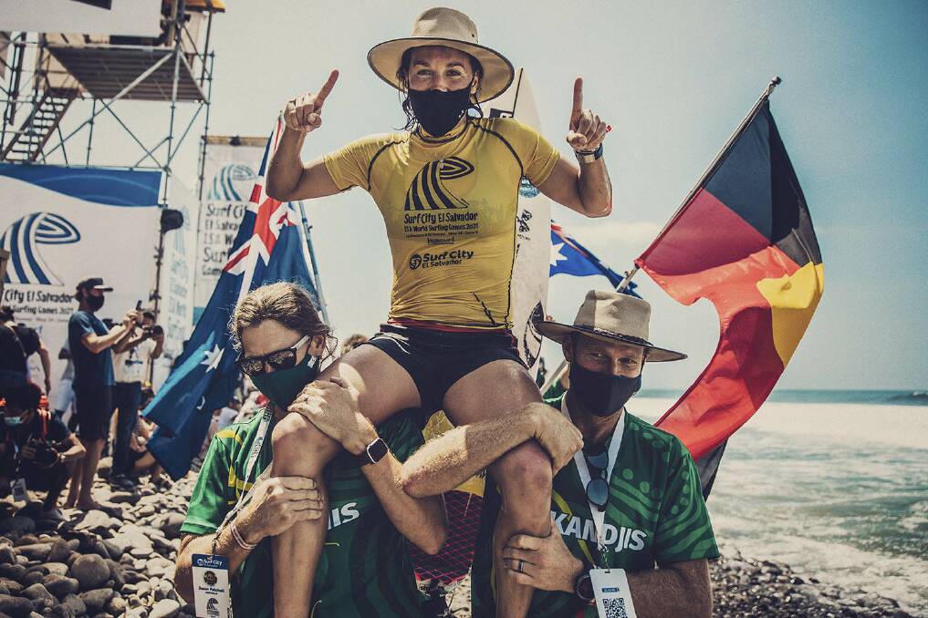Sally Fitzgibbons wins ISA World Surf Games title. Photos: Ben Reed/Sean Evans