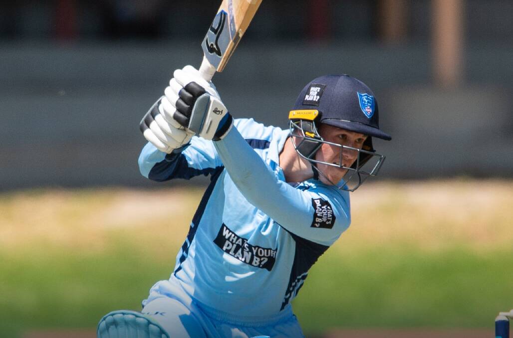 NSW's Matthew Gilkes plays a shot on his way to scoring 43 runs against Tasmania. Photo: CRICKET NSW