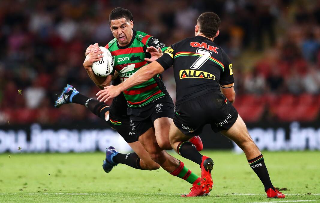 Nowra-born Cody Walker makes a break for South Sydney during the 2021 NRL grand final. Photo: Chris Hyde