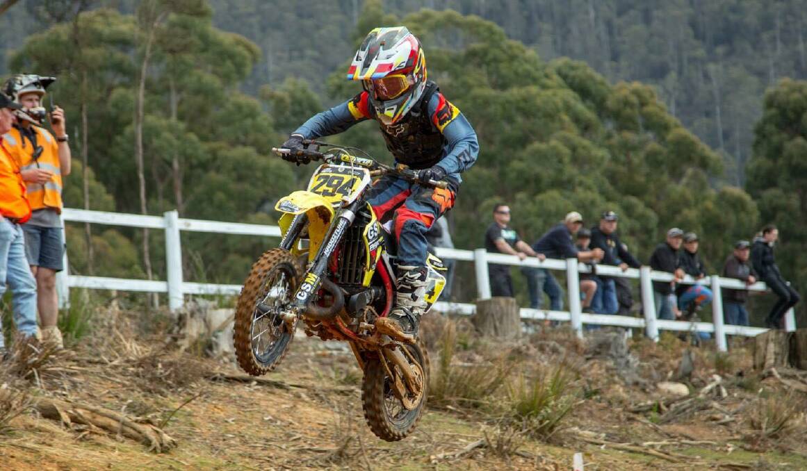 SPEED MACHINE: Koby Hantis pushes him and his bike to the limit, at the recent Australian Junior MX Titles. Photo: FULLNOISE.COM.AU