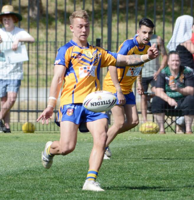 Sam Hooper puts to bomb up for Warilla-Lake South during the 2019 Group Seven Rugby League under 18s grand final against Albion Park-Oak Flats. Photo: GREG RUGBY SPORTS PHOTOS