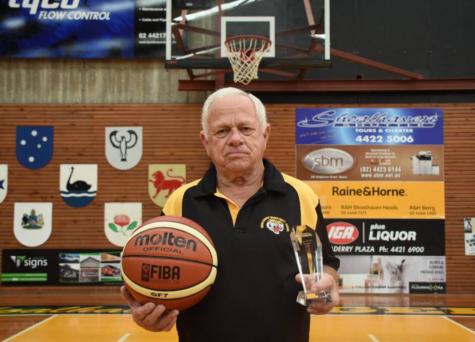 Shoalhaven Tigers legend Erwin Balsar with his Basketball NSW Long Service Award. Photo: COURTNEY WARD