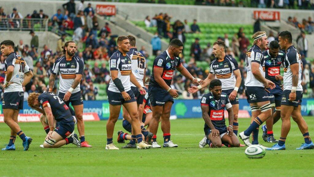 Berry Will Miller (second from right) and his ACT teammates celebrate their win on Sunday. Photo: Brumbies Media