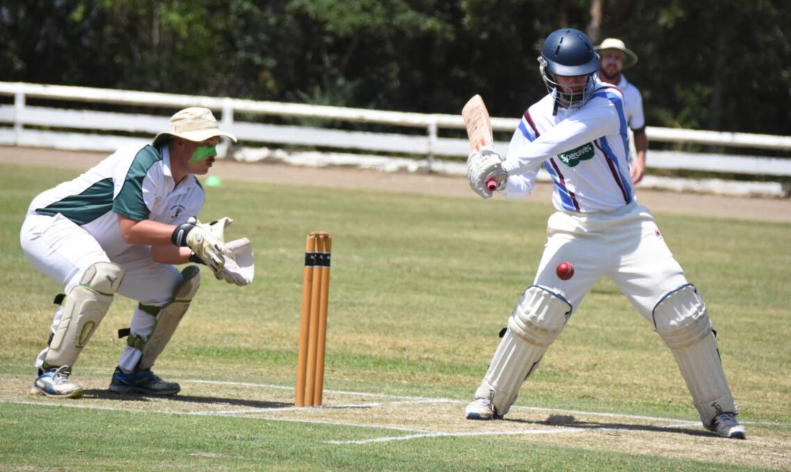 BALANCE: North Nowra-Cambewarra's Nick McDonald hit 13 boundaries and two sixes on his way to scoring 101 against Nowra on Saturday. Photo: DAMIAN McGILL
