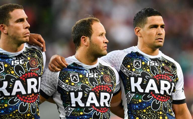 Cody Walker (right) opted not to sing the anthem before the NRL All Stars match. Photo: NRL PHOTOS