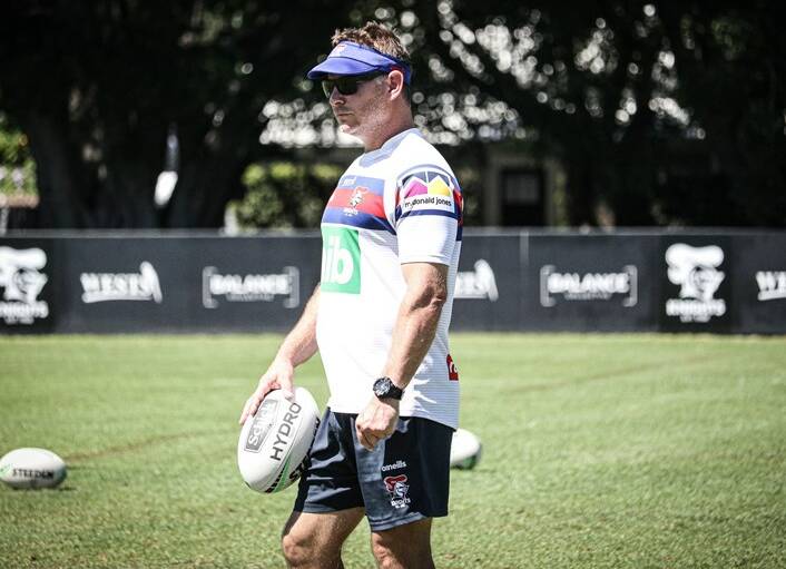 Newcastle coach Adam O'Brien during a recent training session. Photo: KNIGHTS MEDIA