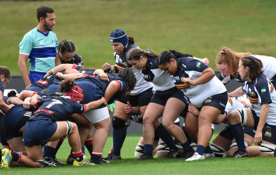 Harriet Elleman packs down in the ACT scrum at hooker during a match against Melbourne. Photo: Brumbies Media