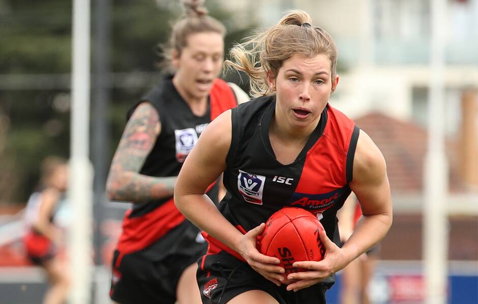 West Coast's Maddy Collier in action for Essendon during the recent VFL season. Photo: BOMBERS MEDIA