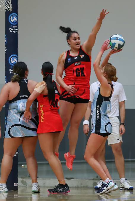 Blaze's Peti Talanoa attempts to block a Sutherland open's opponent on Wednesday. Photo: Clusterpix Photography