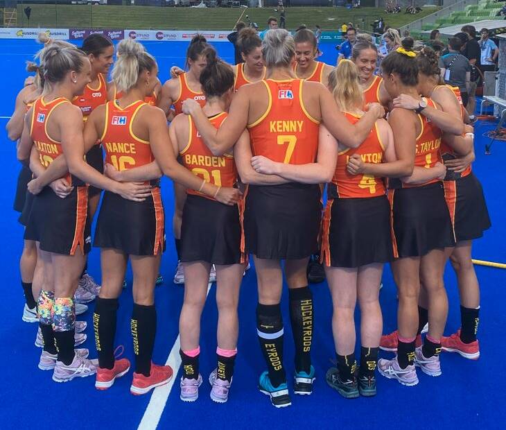 The Hockeyroos huddle before their match with Argentina. Photo: HOCKEY AUSTRALIA