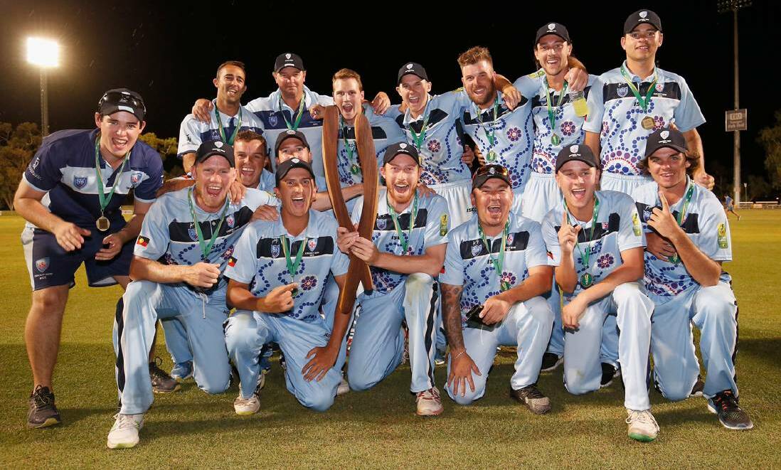 Nate Jones (back row, second from right) and his NSW side after their Imparja Cup victory in 2018. Photo: CRICKET AUSTRALIA