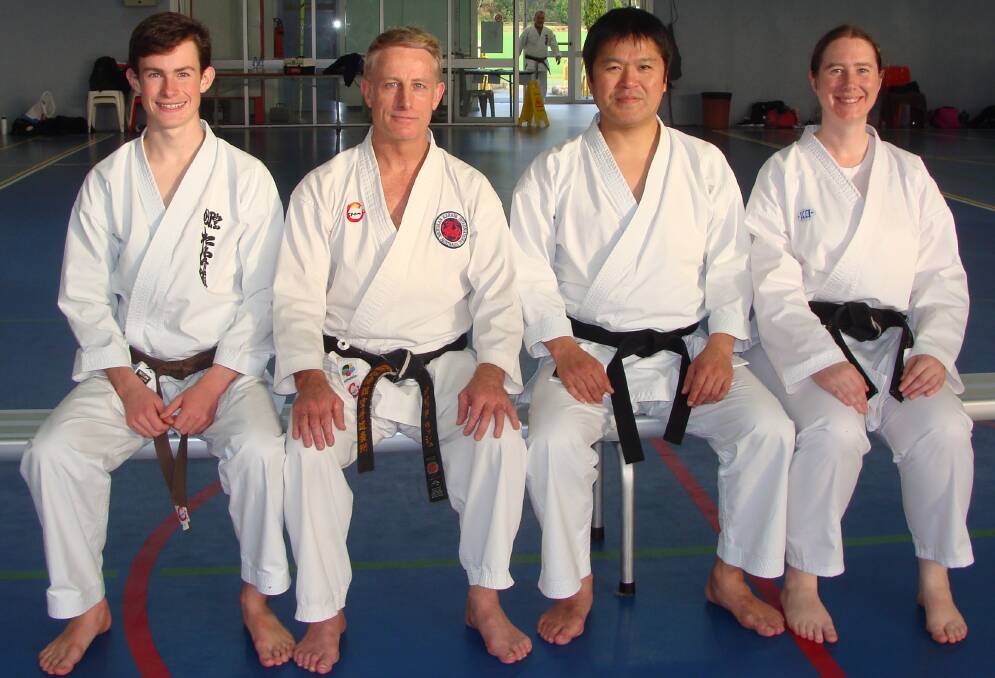 Master class: South Coast Shotokan Karate club members enjoy training with Shihan Murakami in Sydney (from left) Alex Rush, David Rush, Shihan Murakami and Amanda Baker.