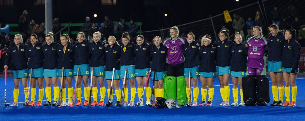 The Hockeyroos prior to a match against the Black Sticks. Photo: Planet Hockey