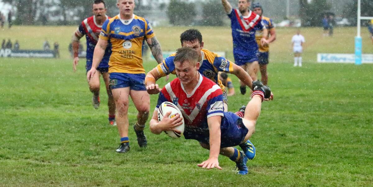 Gerringong's Tyran Wishart dives over the match-winning try against Warilla-Lake South in the 2020 grand final. Photo: Game Face Photography