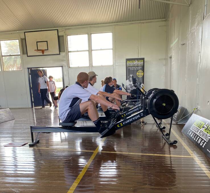 Nowra High School students dig deep during the Australian Indoor Rowing Championships. Photo: Supplied