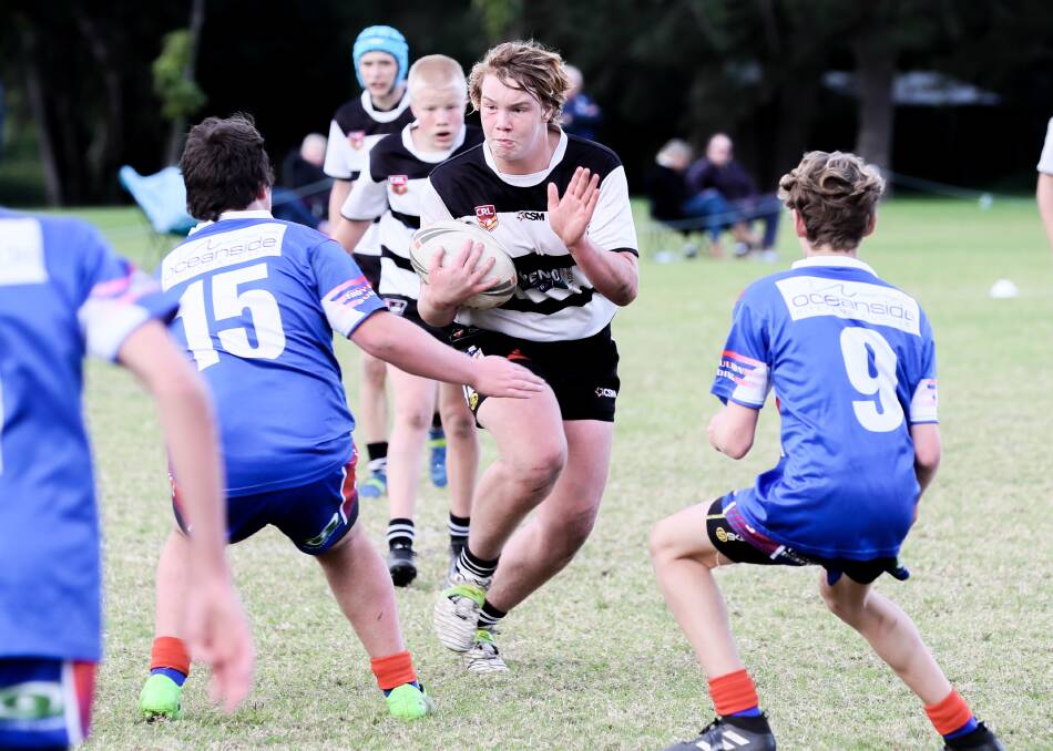 MASSIVE TALENT: Under 15s Berry-Shoalhaven Heads Magpies star Louie Chilver takes a hit-up against Gerringong. Photo: GIANT PICTURES